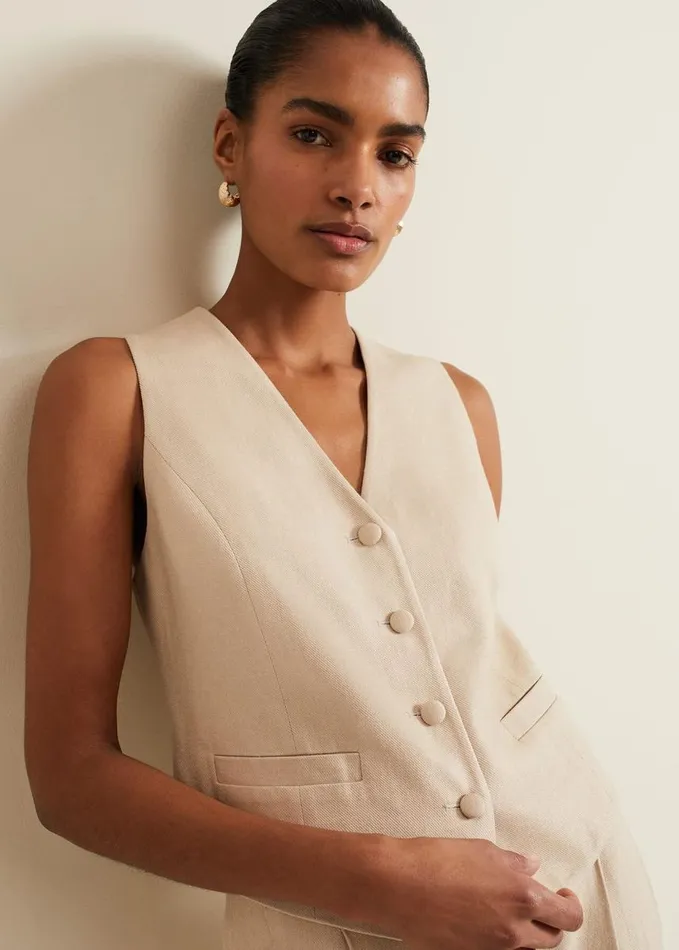 Phase Eight Addison Linen Waistcoat Stone Women Jackets