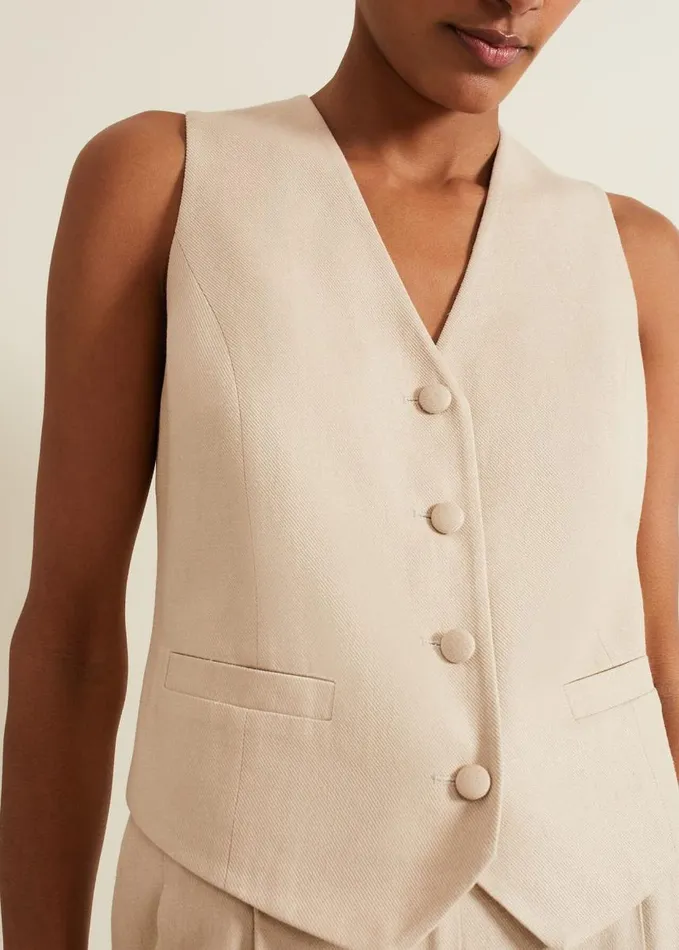 Phase Eight Addison Linen Waistcoat Stone Women Jackets