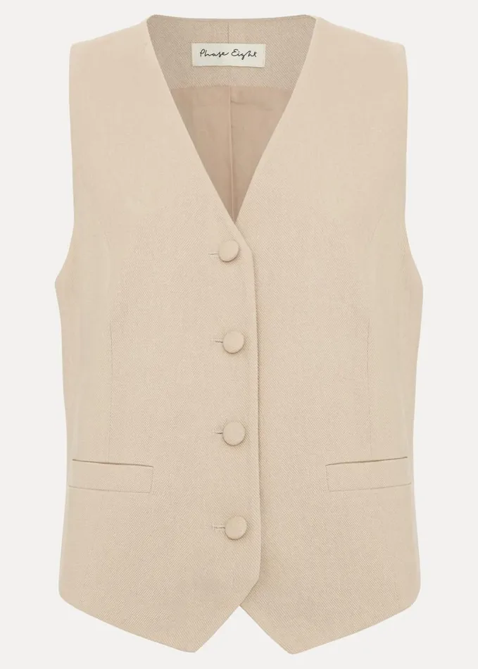 Phase Eight Addison Linen Waistcoat Stone Women Jackets