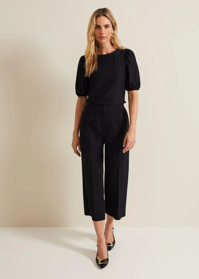 Phase Eight Adley Texture Bubble Sleeve Top Navy Women Tops and TShirts