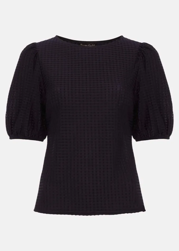 Phase Eight Adley Texture Bubble Sleeve Top Navy Women Tops and TShirts