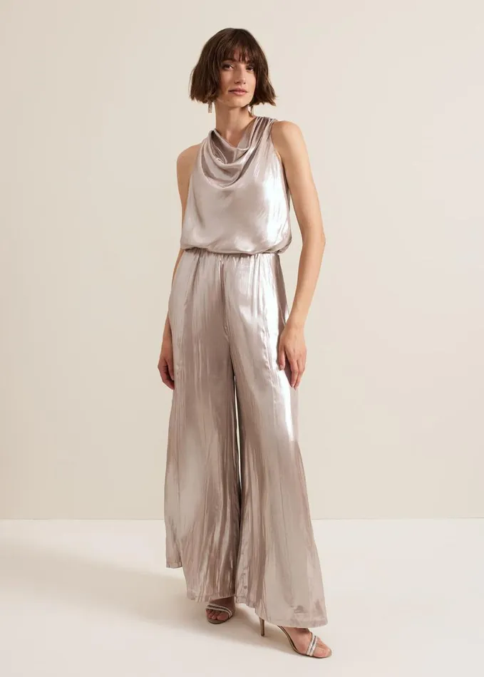 Phase Eight Adrina Metallic Cowl Neck Top Silver Women Shirts and Blouses
