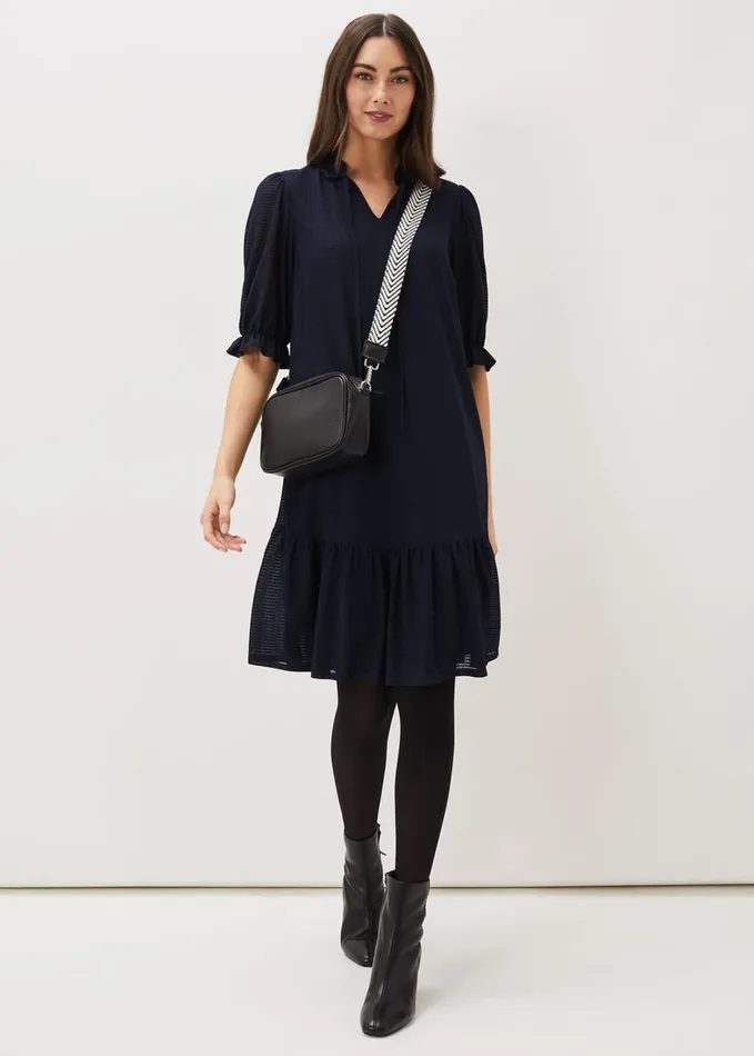 Phase Eight Aerin Textured Swing Dress Navy Women Dresses