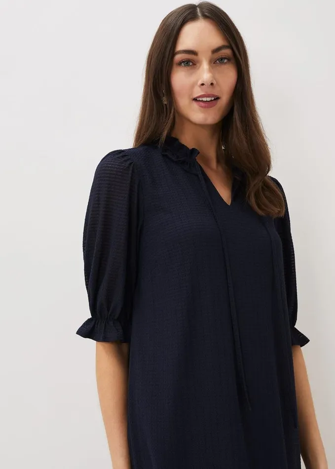 Phase Eight Aerin Textured Swing Dress Navy Women Dresses