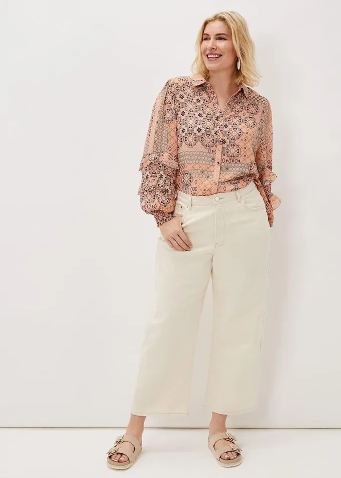 Phase Eight Ailsa Tile Print Ruffle Blouse Pink Women Shirts and Blouses