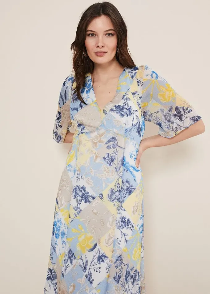 Phase Eight Akia Patchwork Dress Blue Women Dresses