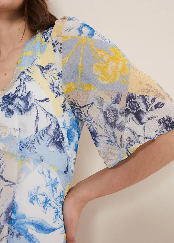 Phase Eight Akia Patchwork Dress Blue Women Dresses