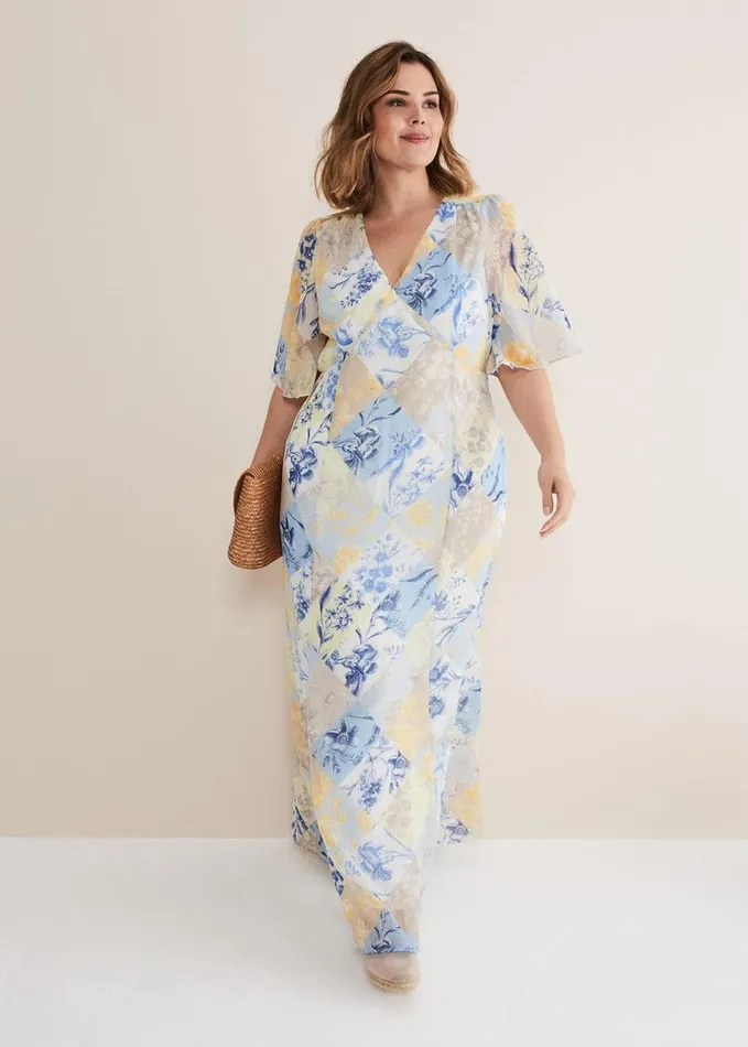Phase Eight Akia Patchwork Dress Blue Women Dresses