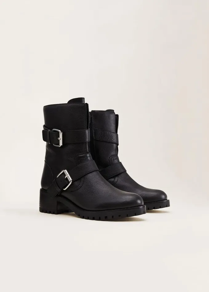 Phase Eight Alaska Black Leather Biker Boots Black Women Boots
