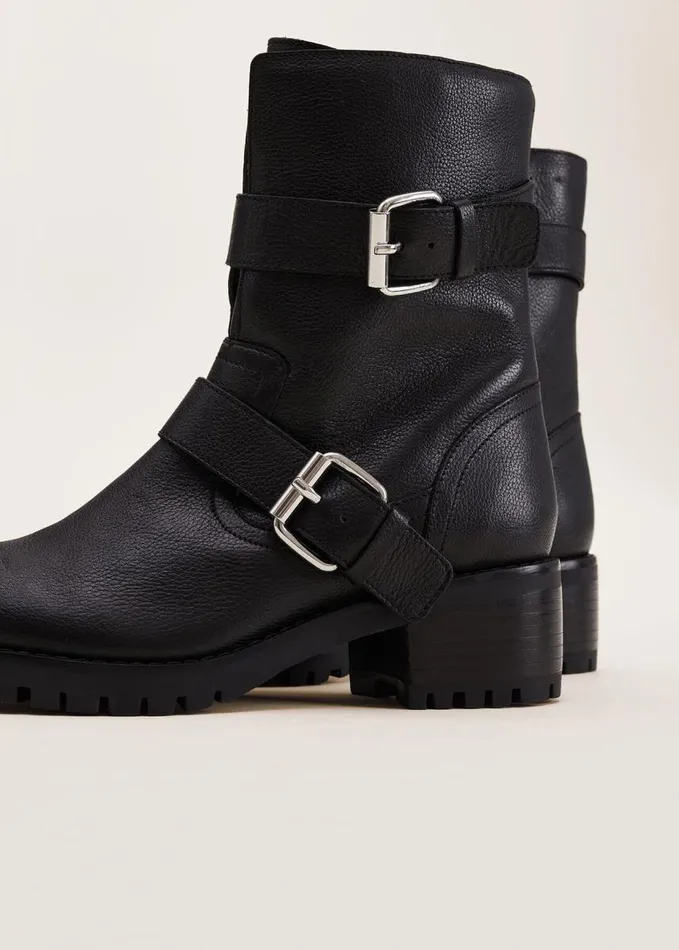 Phase Eight Alaska Black Leather Biker Boots Black Women Boots