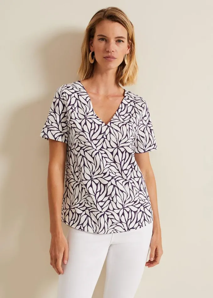 Phase Eight Alice Leaf Print Top Purple Women Tops and TShirts