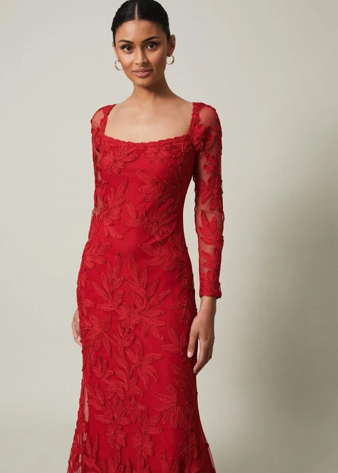 Phase Eight Alicia Tapework Maxi Dress Scarlet Women Dresses