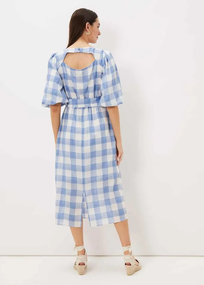 Phase Eight Alina Check Midi Dress Bluewhite Women Dresses