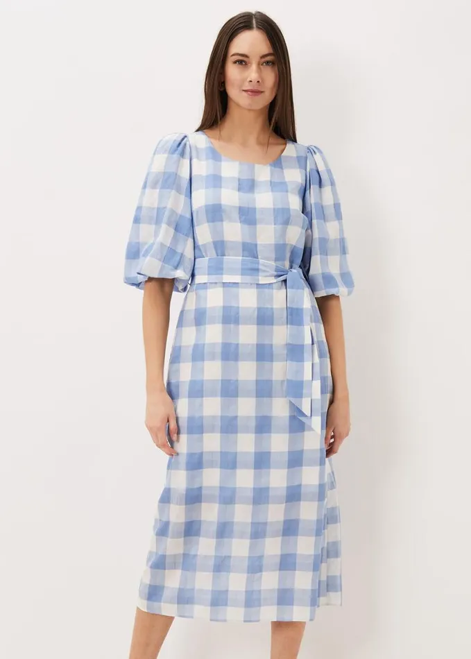 Phase Eight Alina Check Midi Dress Bluewhite Women Dresses