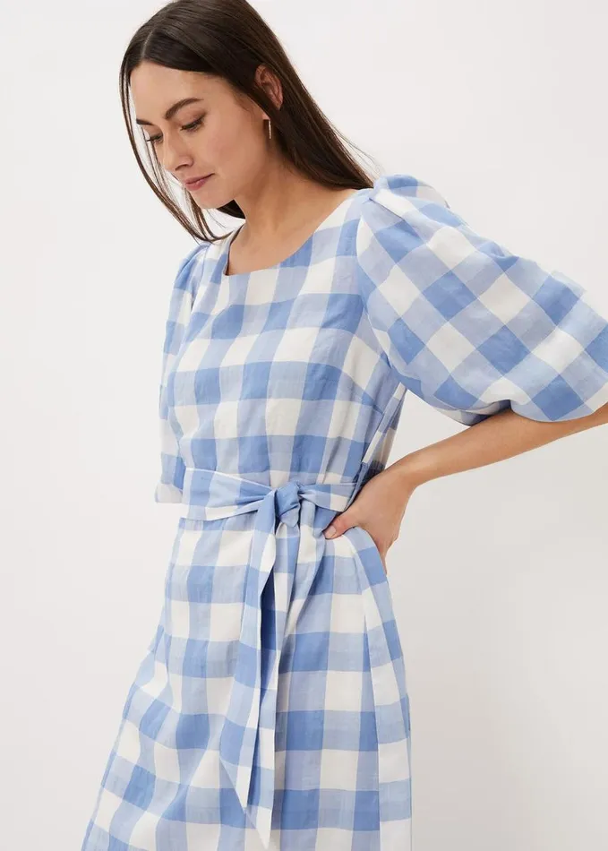 Phase Eight Alina Check Midi Dress Bluewhite Women Dresses