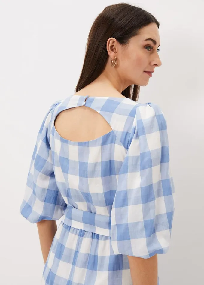 Phase Eight Alina Check Midi Dress Bluewhite Women Dresses