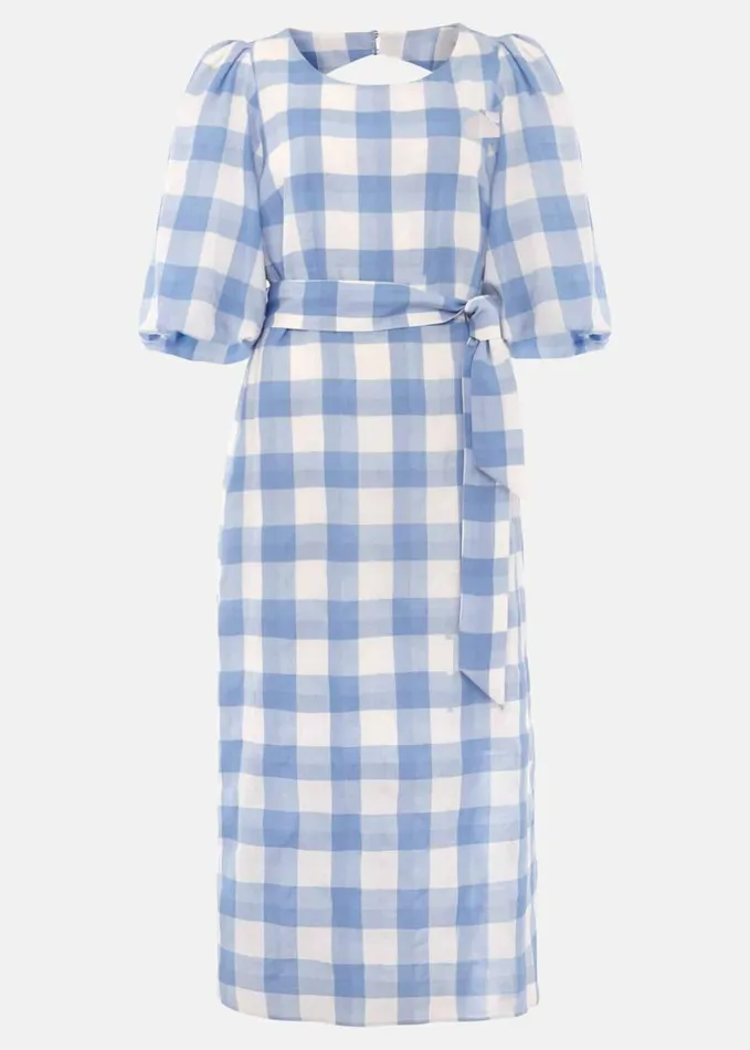 Phase Eight Alina Check Midi Dress Bluewhite Women Dresses