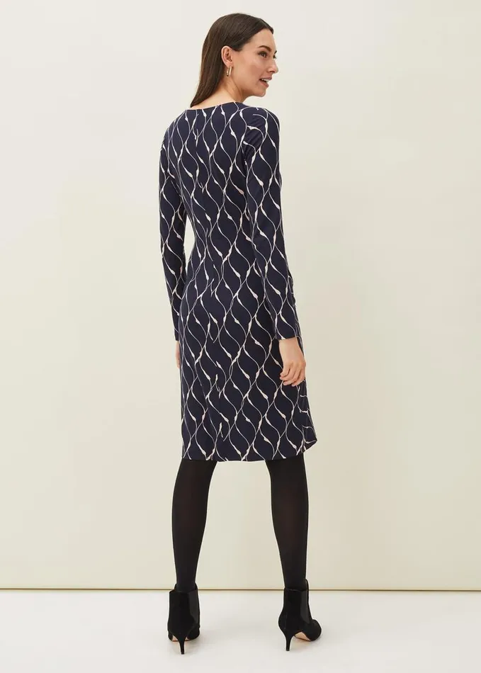 Phase Eight Ally Abstract Print Dress Navy Women Dresses
