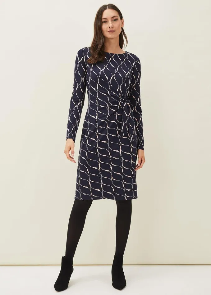 Phase Eight Ally Abstract Print Dress Navy Women Dresses