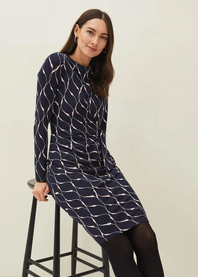 Phase Eight Ally Abstract Print Dress Navy Women Dresses