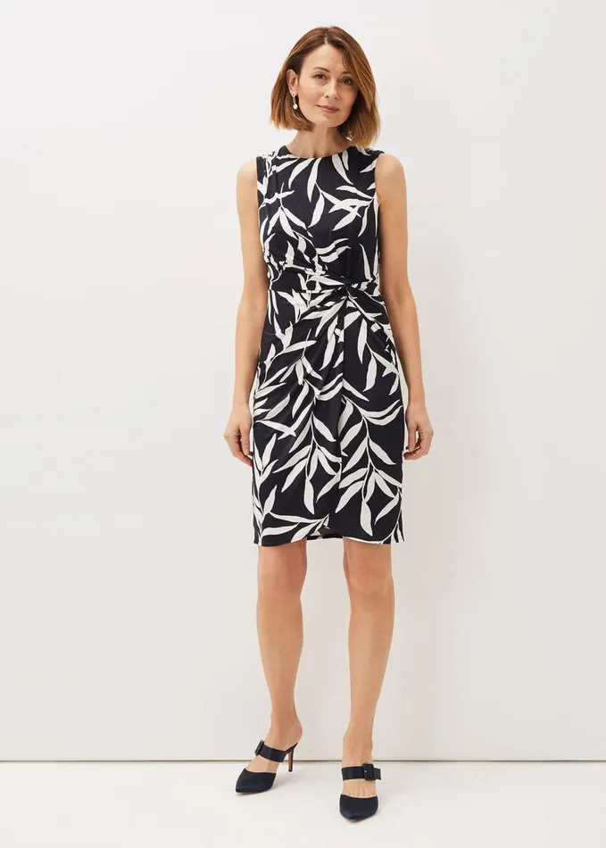 Phase Eight Amber Leaf Print Fitted Jersey Dress Navyivory Women Dresses