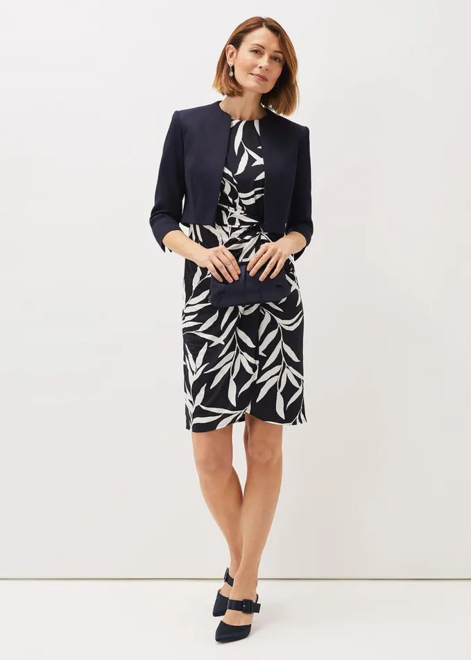 Phase Eight Amber Leaf Print Fitted Jersey Dress Navyivory Women Dresses