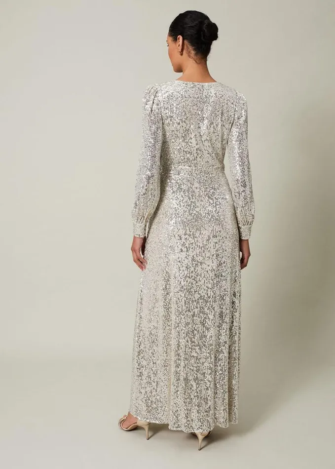 Phase Eight Amily Sequin Maxi Dress Silver Women Dresses