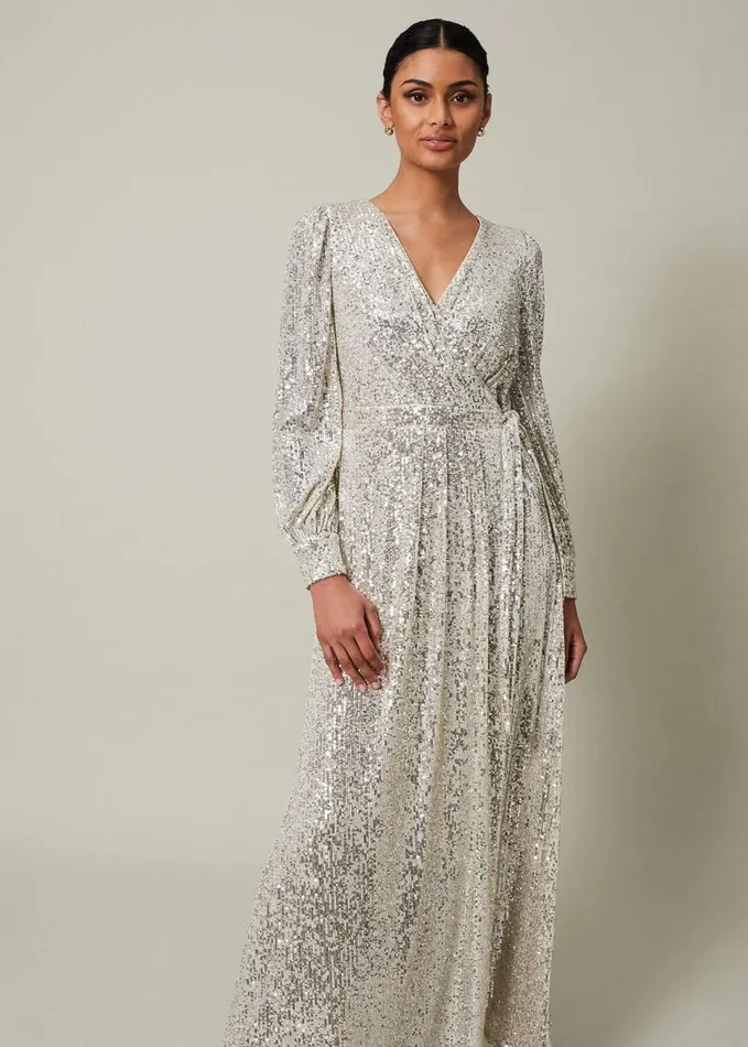 Phase Eight Amily Sequin Maxi Dress Silver Women Dresses