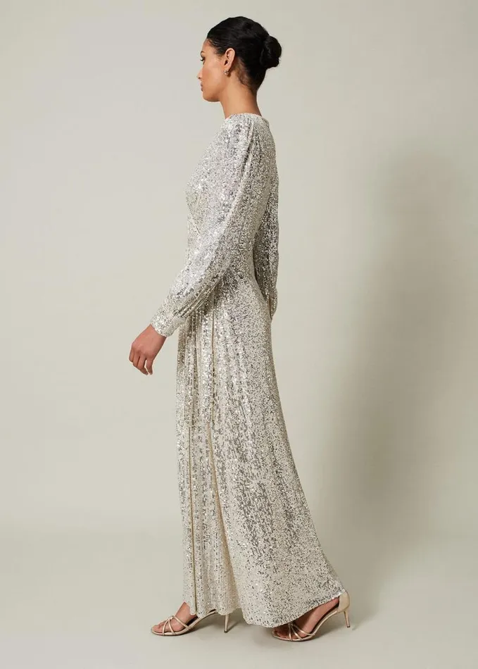Phase Eight Amily Sequin Maxi Dress Silver Women Dresses