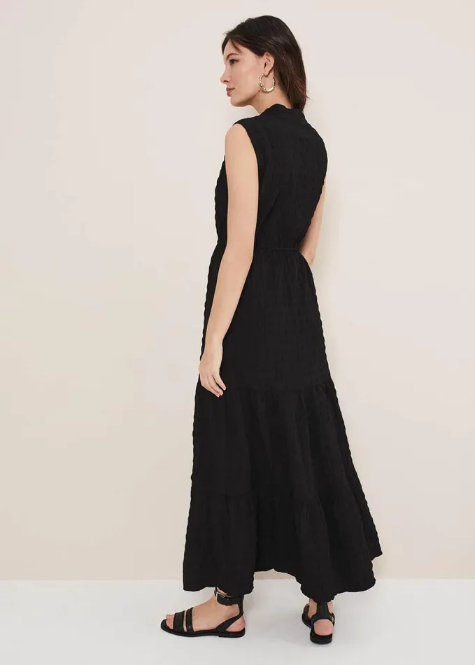 Phase Eight Anika Textured Sleeveless Midi Dress Black Women Dresses