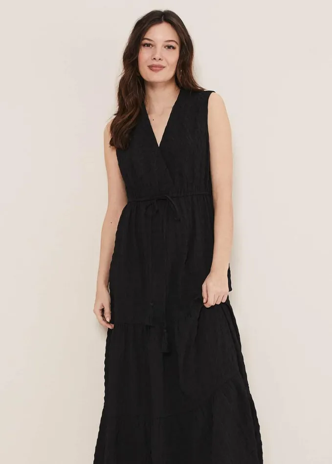 Phase Eight Anika Textured Sleeveless Midi Dress Black Women Dresses
