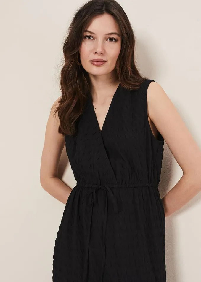 Phase Eight Anika Textured Sleeveless Midi Dress Black Women Dresses
