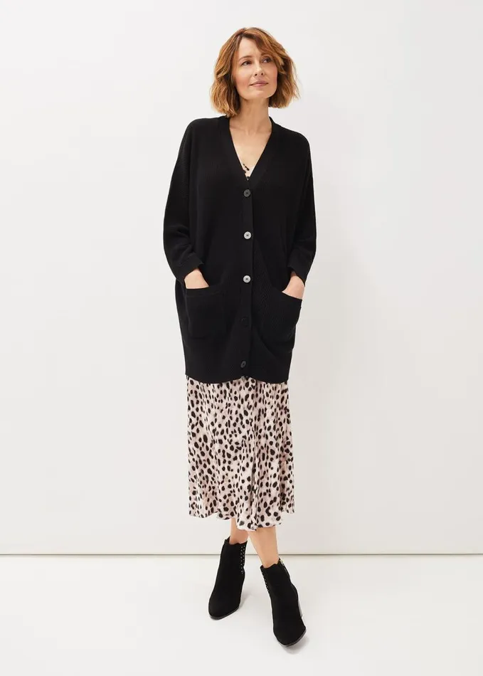 Phase Eight Annabella Ribbed Cocoon Cardigan Black Women Knitwear