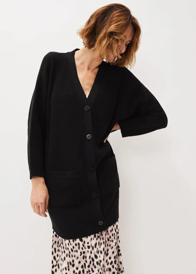 Phase Eight Annabella Ribbed Cocoon Cardigan Black Women Knitwear