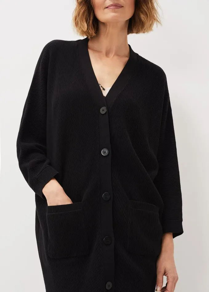 Phase Eight Annabella Ribbed Cocoon Cardigan Black Women Knitwear