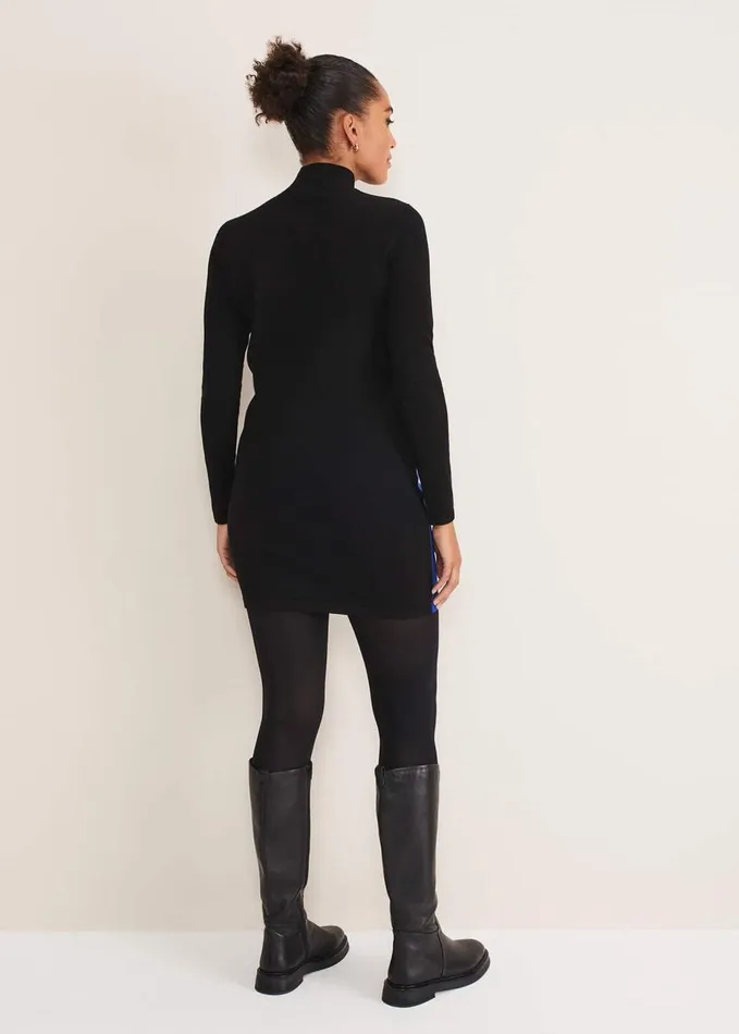 Phase Eight Arden Zip Detail Colour Block Knit Dress Cobaltblack Women Dresses