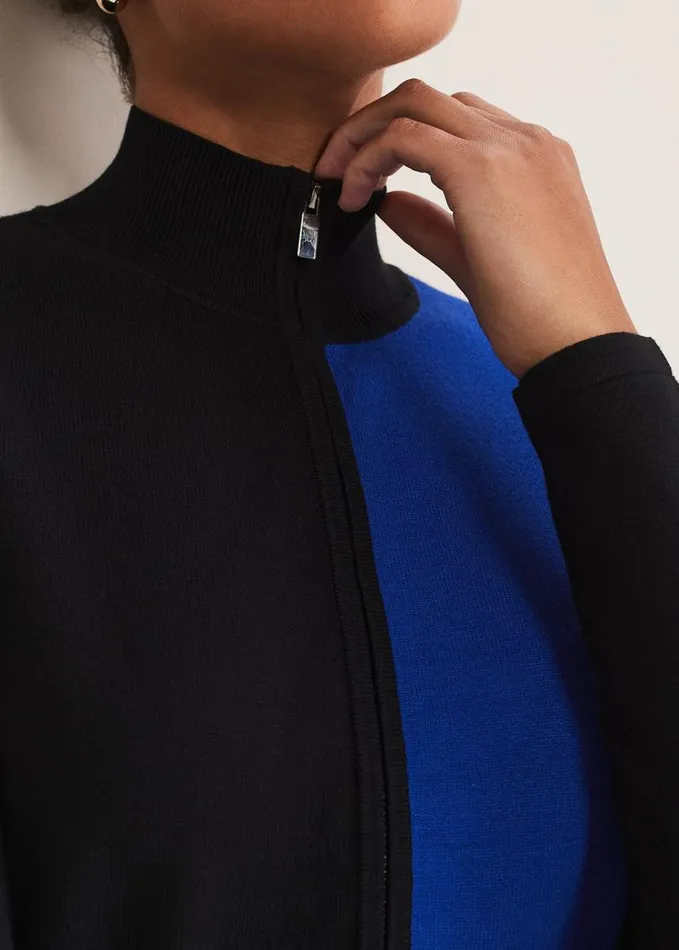 Phase Eight Arden Zip Detail Colour Block Knit Dress Cobaltblack Women Dresses