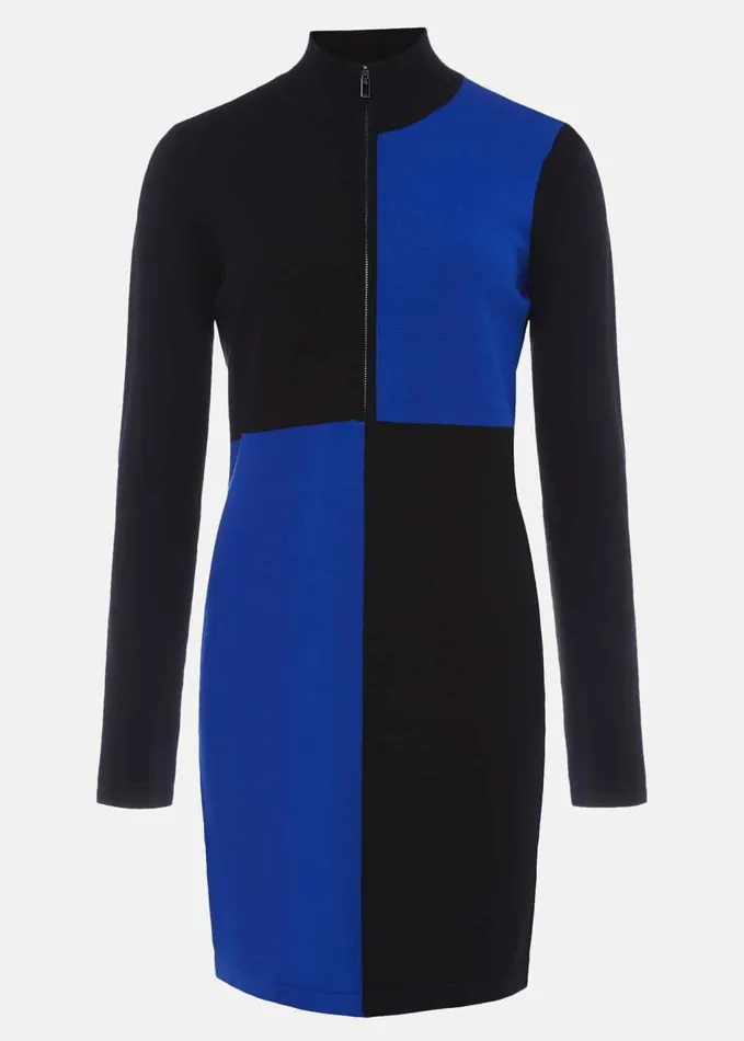 Phase Eight Arden Zip Detail Colour Block Knit Dress Cobaltblack Women Dresses