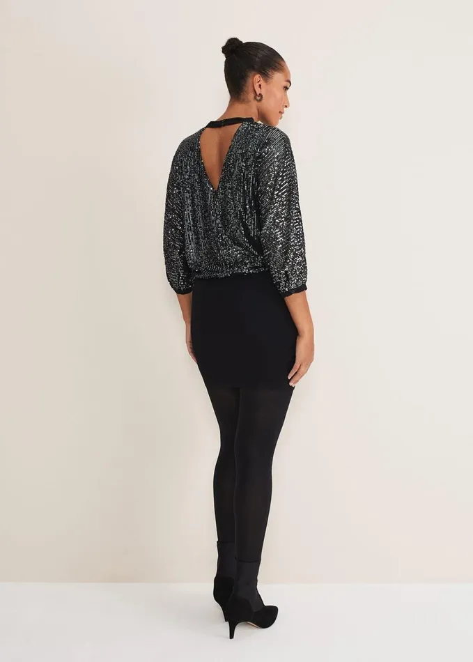 Phase Eight Becca Batwing Sequin Dress Blackgunmetal Women Dresses