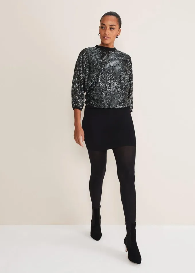 Phase Eight Becca Batwing Sequin Dress Blackgunmetal Women Dresses