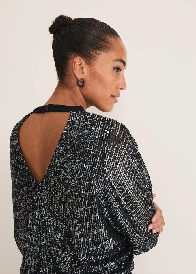 Phase Eight Becca Batwing Sequin Dress Blackgunmetal Women Dresses