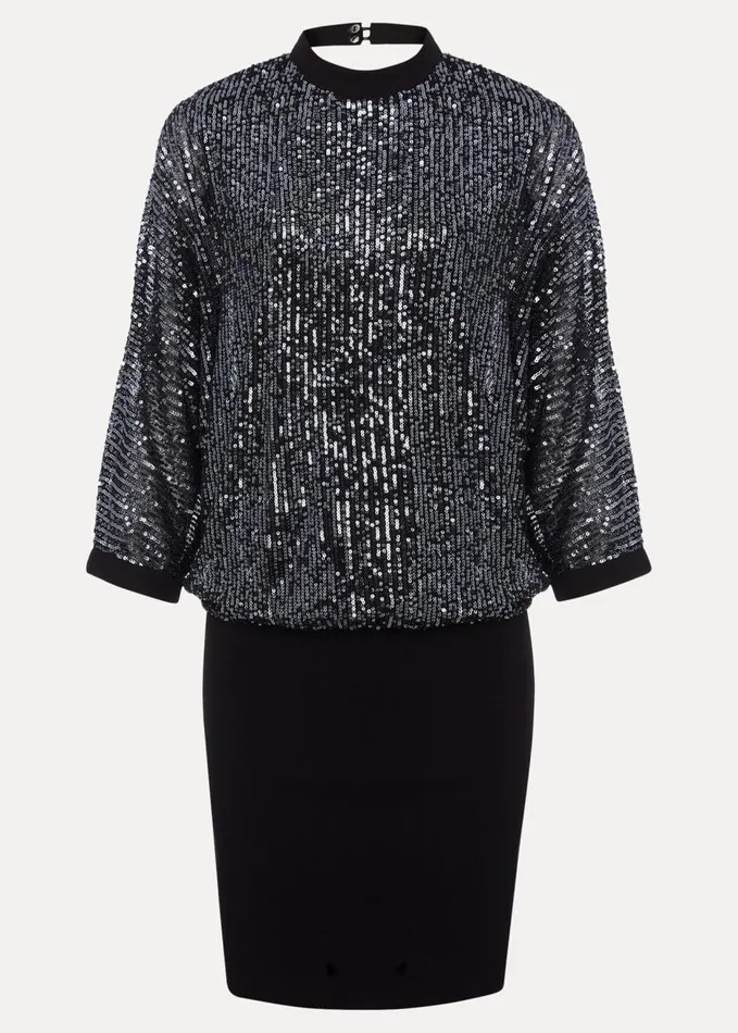 Phase Eight Becca Batwing Sequin Dress Blackgunmetal Women Dresses