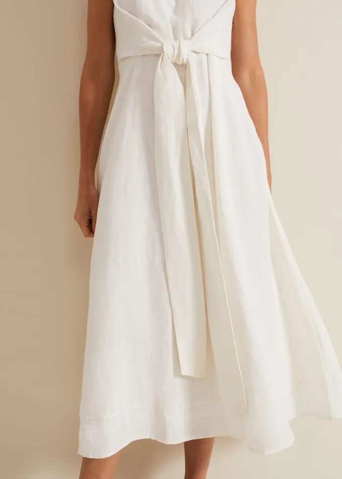 Phase Eight Becky Tie Front Midi Dress White Women Dresses