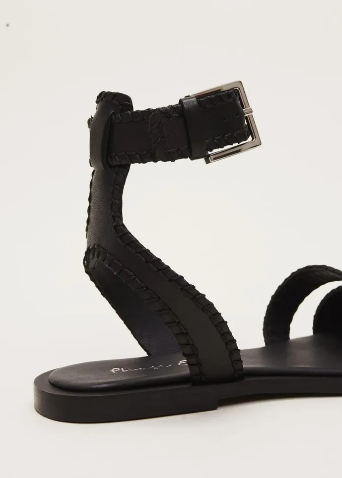 Phase Eight Black Leather Flat Sandals Black Women Flats