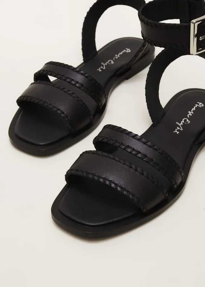 Phase Eight Black Leather Flat Sandals Black Women Flats