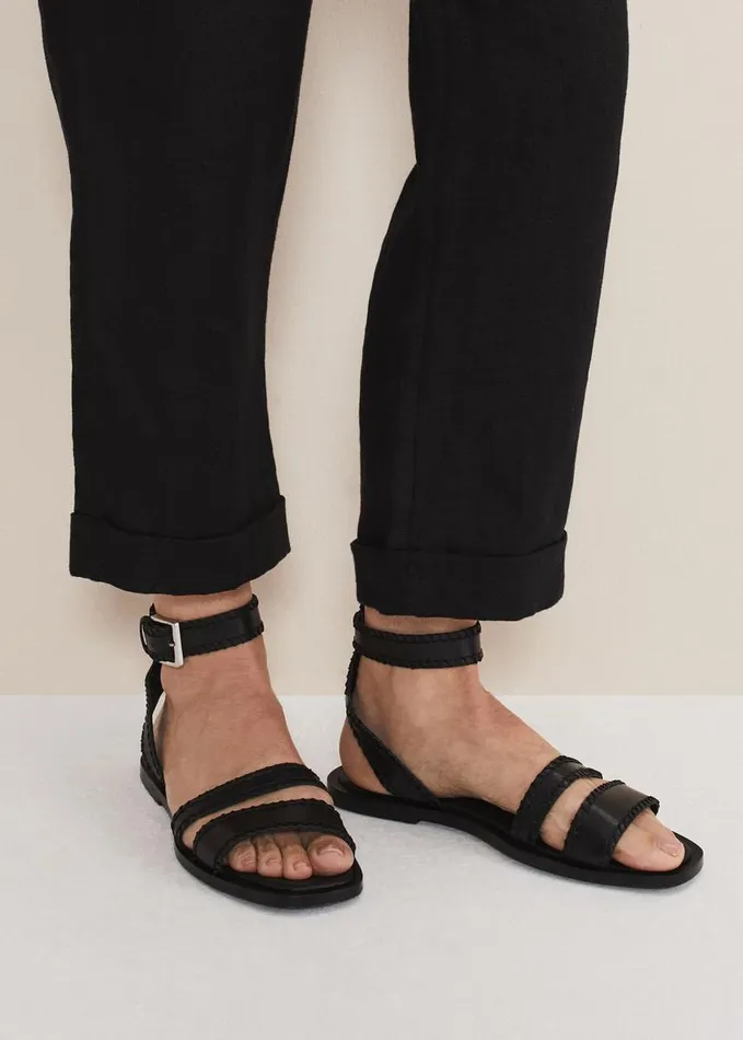 Phase Eight Black Leather Flat Sandals Black Women Flats