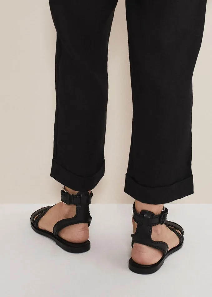 Phase Eight Black Leather Flat Sandals Black Women Flats