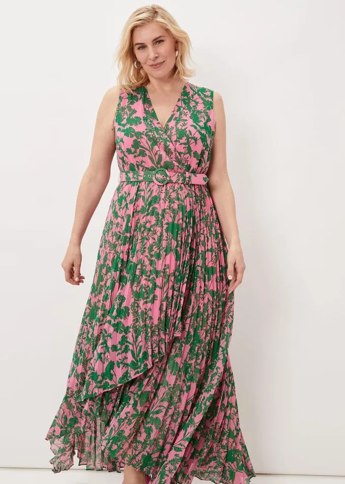 Phase Eight Brianna Pleated Print Dress Pinkgreen Women Dresses