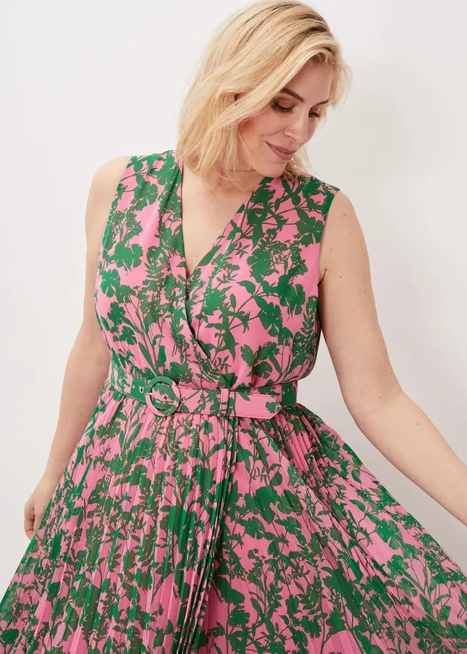 Phase Eight Brianna Pleated Print Dress Pinkgreen Women Dresses