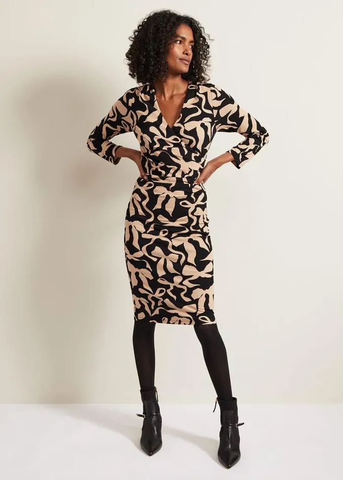 Phase Eight Brooke Jersey Bow Bodycon Midi Dress Blacknude Women Dresses